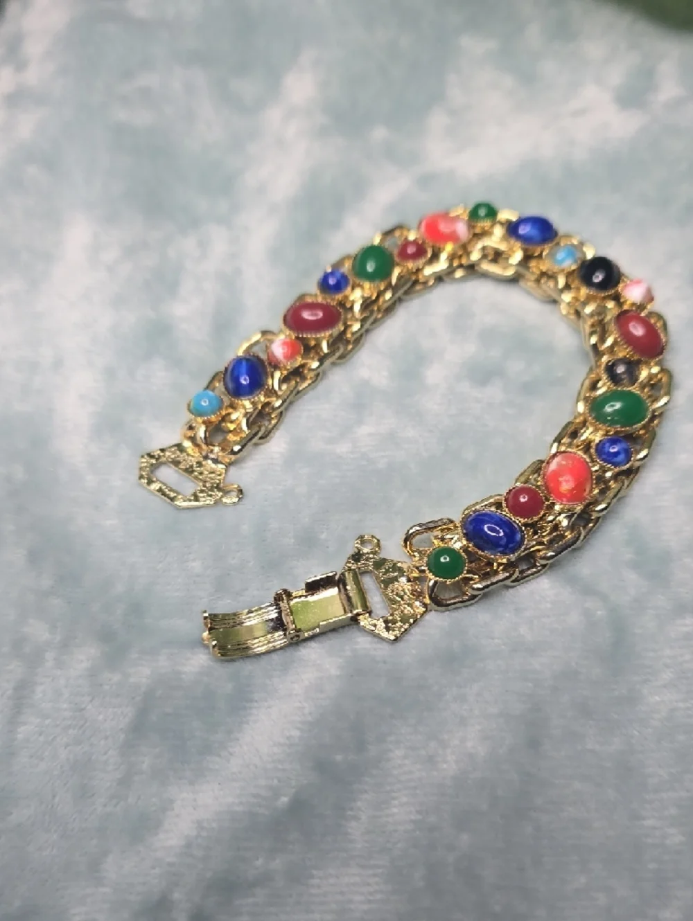 Gold Multicolor Cabochon Link Bracelet - Women Jewelry - Picture 3 of 7